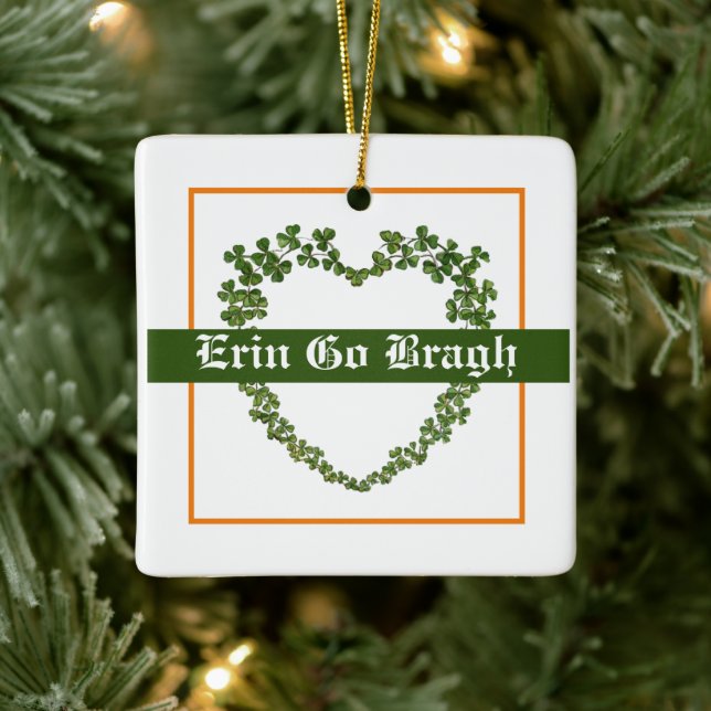 Erin Go Bragh Shamrock Heart Ceramic Ornament (Tree)