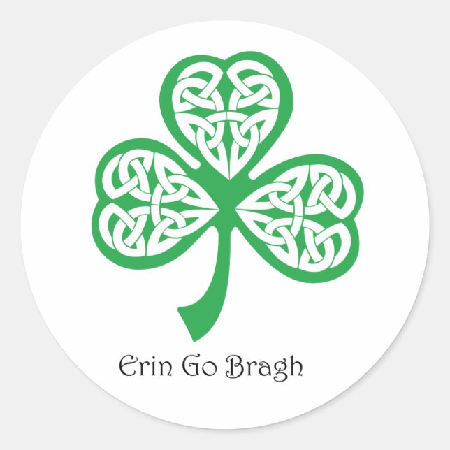 Erin Go Bragh shamrock with celtic knotwork Classic Round Sticker (Front)