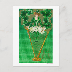 Erin Go Bragh Woman on Harp Scene Postcard