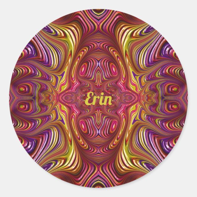 ERIN ~ Multicoloured Fractal Design ~  Classic Round Sticker (Front)