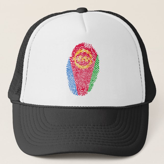 Eritrea Flag Fingerprint Country Pride Identity Trucker Hat (Front)