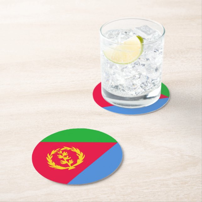 Eritrea flag round paper coaster (Insitu)