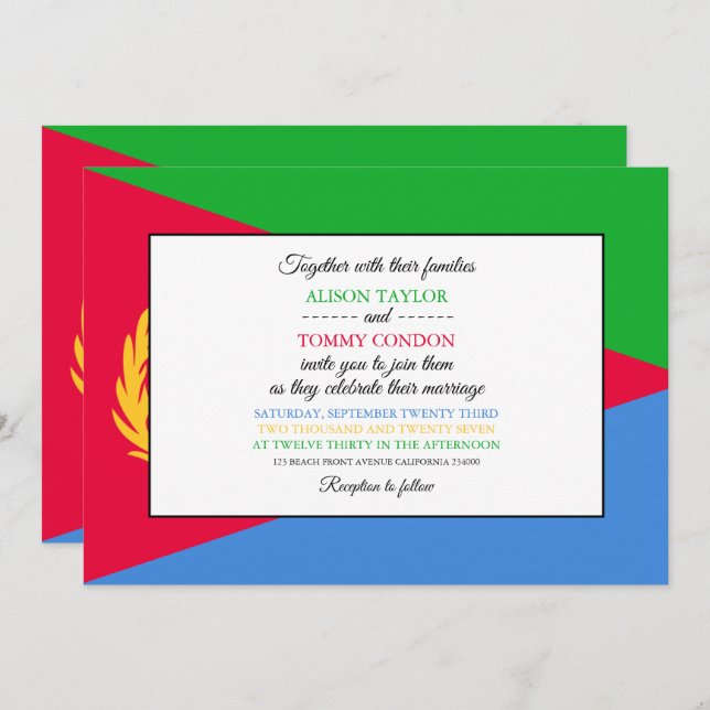 Eritrean Flag, Flag of Eritrea Wedding Invitation (Front/Back)