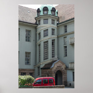Erlangen Architecture with a Red Vehicle Poster