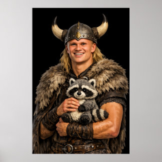 Erling Haaland Viking Holding a Stuffed Racoon Poster