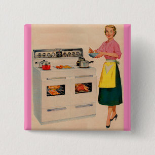Erma and her double-barrelled oven 15 cm square badge