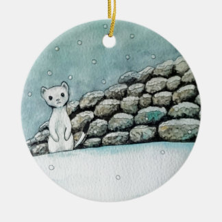 Ermine in the snow ceramic ornament