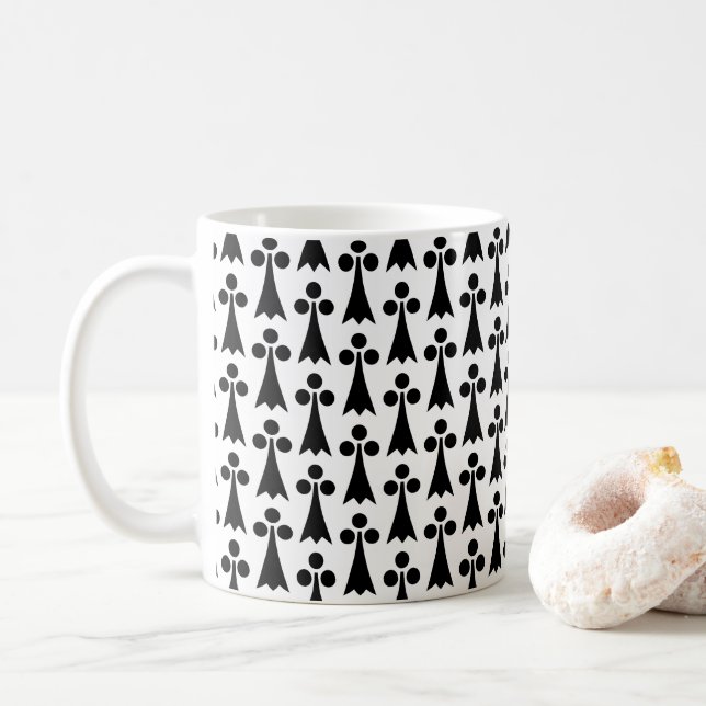 Ermine Pattern, Mediaeval Pattern, Black on White Coffee Mug (With Donut)