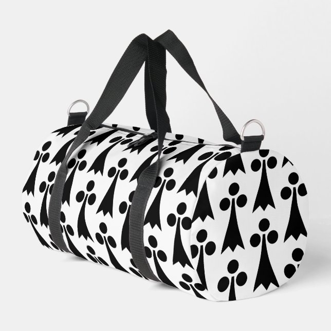 Ermine Pattern, Mediaeval Pattern, Black on White Duffle Bag (Left Corner)