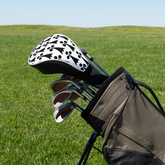 Ermine Pattern, Mediaeval Pattern, Black on White Golf Head Cover (In Situ)