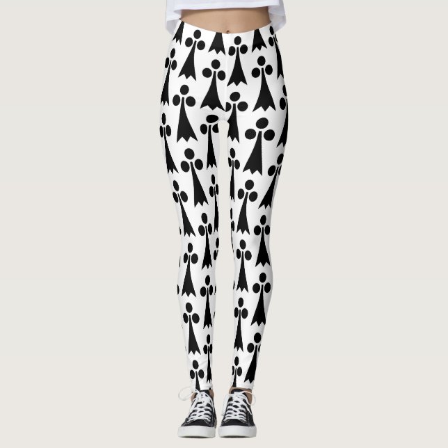 Ermine Pattern, Mediaeval Pattern, Black on White Leggings (Front)