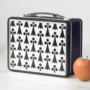 Ermine Pattern, Mediaeval Pattern, Black on White Metal Lunch Box