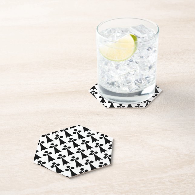 Ermine Pattern, Mediaeval Pattern, Black on White Paper Coaster (Insitu)