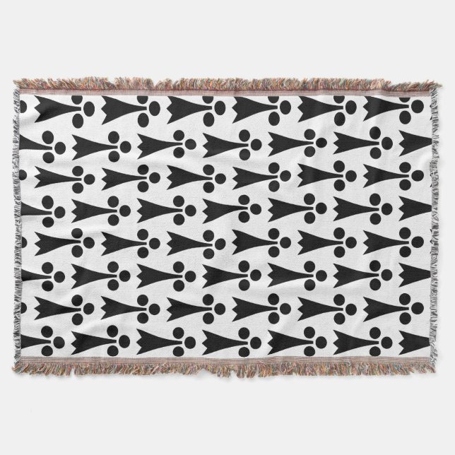 Ermine Pattern, Mediaeval Pattern, Black on White Throw Blanket (Front)