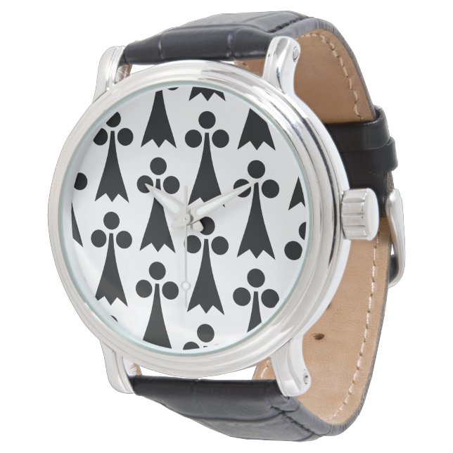 Ermine Pattern, Mediaeval Pattern, Black on White Watch (Angled)