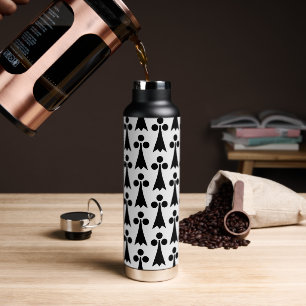 Ermine Pattern, Mediaeval Pattern, Black on White Water Bottle
