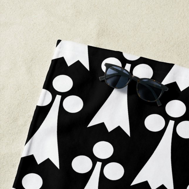 Ermine Pattern, Mediaeval Pattern, White on Black Beach Towel (In Situ)