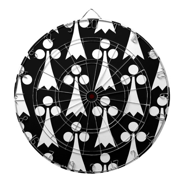 Ermine Pattern, Mediaeval Pattern, White on Black Dartboard (Front)