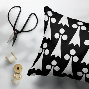 Ermine Pattern, Mediaeval Pattern, White on Black Decorative Cushion