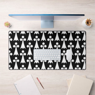 Ermine Pattern, Mediaeval Pattern, White on Black Desk Mat