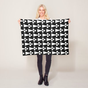Ermine Pattern, Mediaeval Pattern, White on Black Fleece Blanket