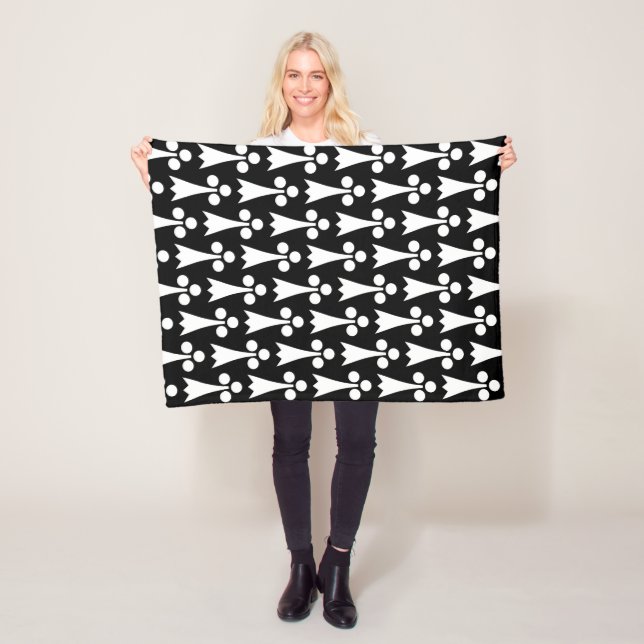 Ermine Pattern, Mediaeval Pattern, White on Black Fleece Blanket (In Situ)