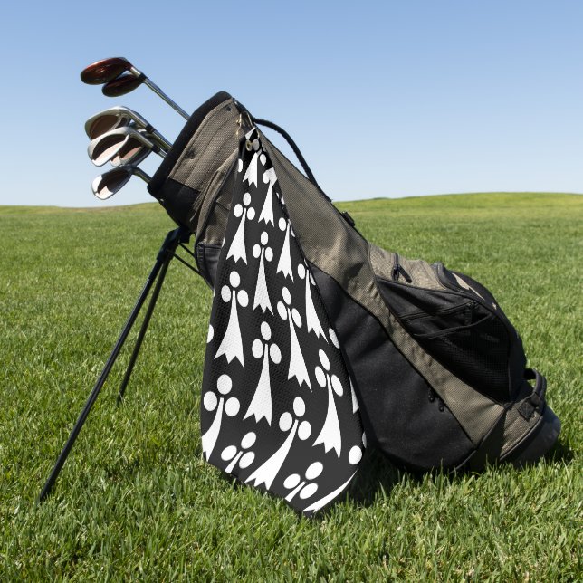 Ermine Pattern, Mediaeval Pattern, White on Black Golf Towel (Green)