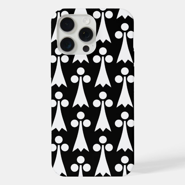 Ermine Pattern, Mediaeval Pattern, White on Black iPhone Case (Back)