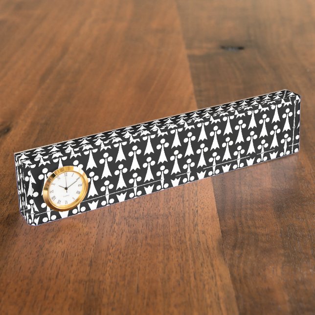 Ermine Pattern, Mediaeval Pattern, White on Black Nameplate (Side)