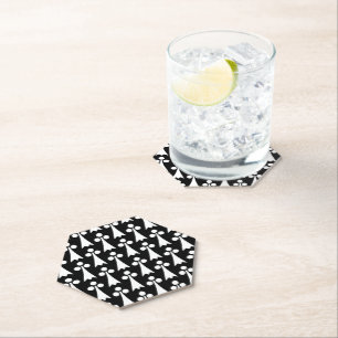Ermine Pattern, Mediaeval Pattern, White on Black Paper Coaster