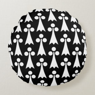 Ermine Pattern, Mediaeval Pattern, White on Black Round Cushion