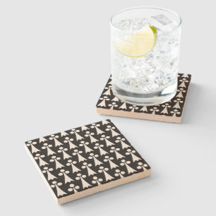Ermine Pattern, Mediaeval Pattern, White on Black Stone Coaster