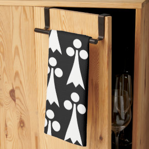 Ermine Pattern, Mediaeval Pattern, White on Black Tea Towel