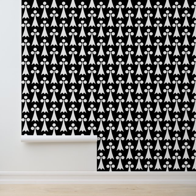 Ermine Pattern, Mediaeval Pattern, White on Black Wallpaper (Application)