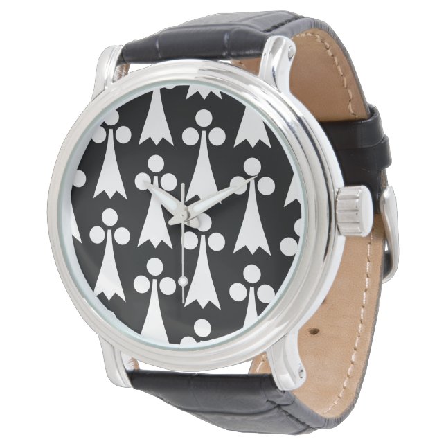 Ermine Pattern, Mediaeval Pattern, White on Black Watch (Angled)
