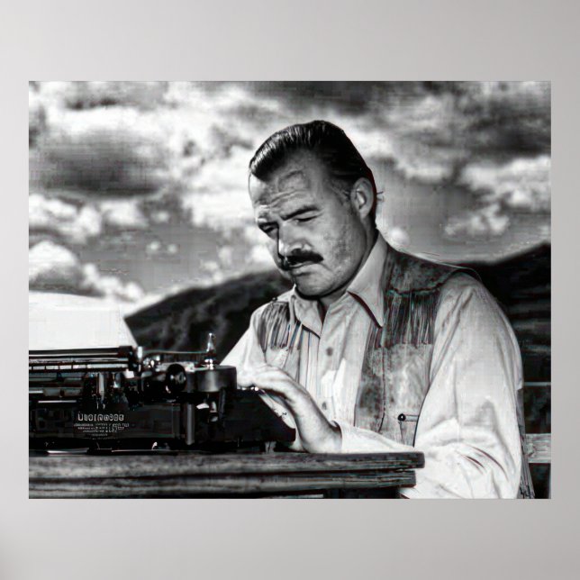 Ernest Hemingway at his typewriter Poster (Front)