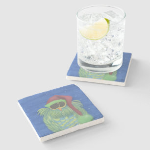Ernesto The Adorable Secret Santa Owl Stone Coaster