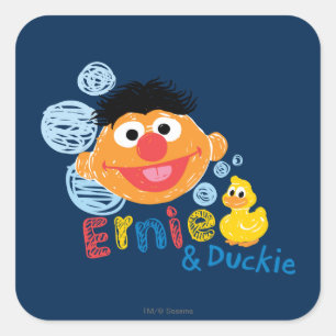 Ernie and Duckie Bubbles Square Sticker