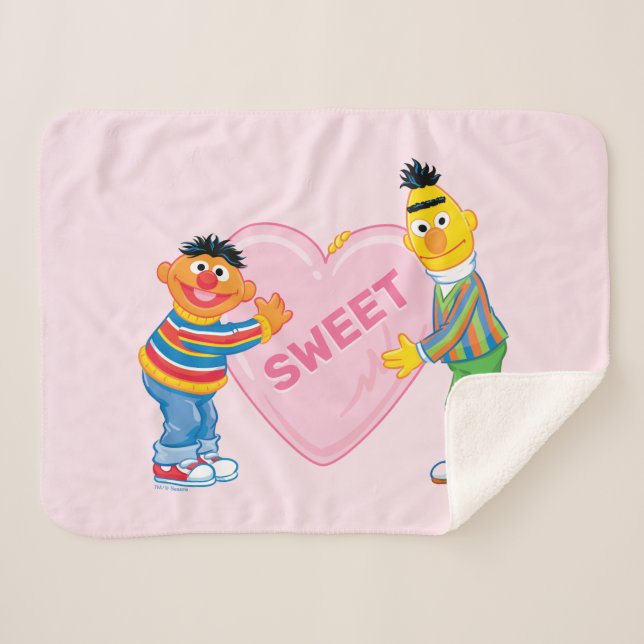 Ernie & Bert Big Valentine's Heart Sherpa Blanket (Front (Horizontal))