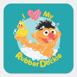 Ernie Loves Duckie Square Sticker
