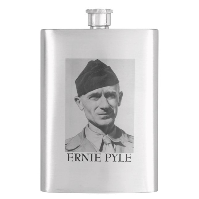 Ernie Pyle with beanie Flask (Front)
