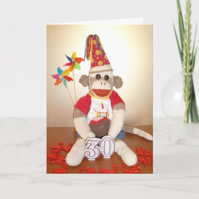 Ernie the Sock Monkey 30th Birthday Card (Front)