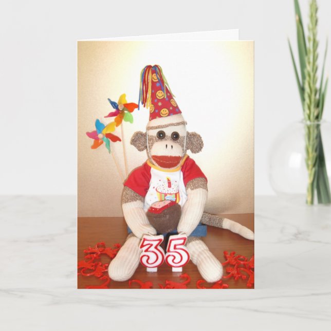 Ernie the Sock Monkey 35th Birthday Card (Front)