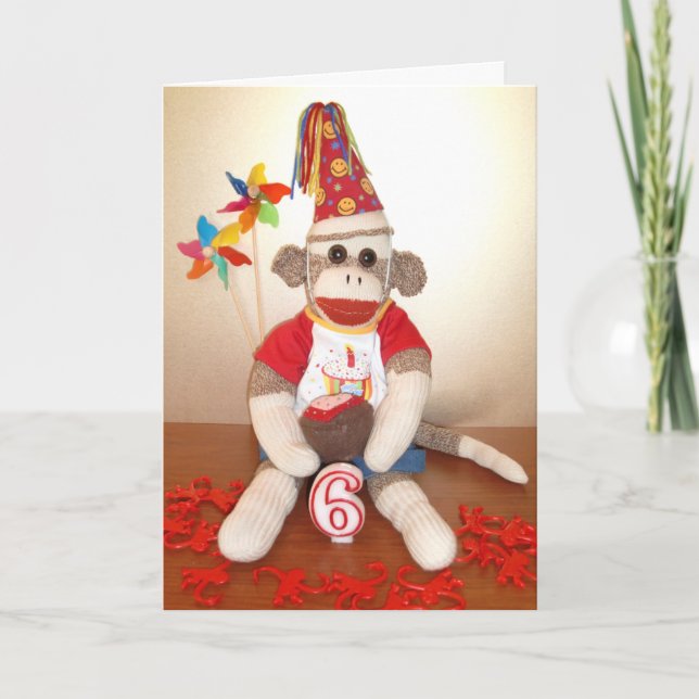 Ernie the Sock Monkey 6th Birthday Card (Front)