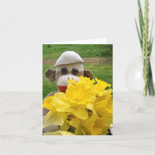 Ernie the Sock Monkey Daffodils Card