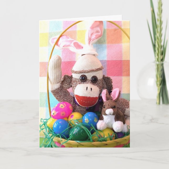 Ernie the Sock Monkey Easter Basket Card (Front)