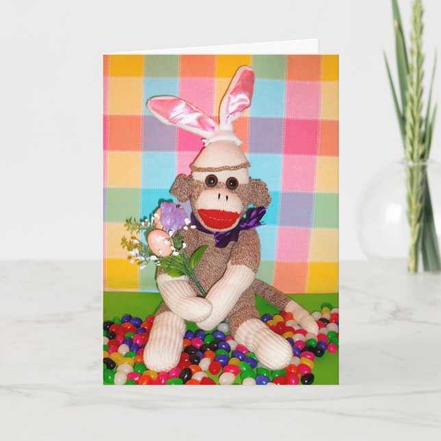 Ernie the Sock Monkey Easter Bouquet Card (Front)