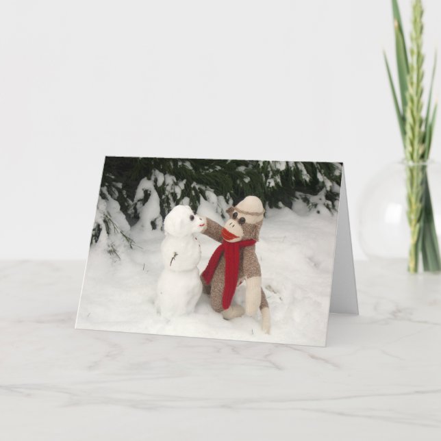 Ernie the Sock Monkey Snowman Holiday Card (Front)