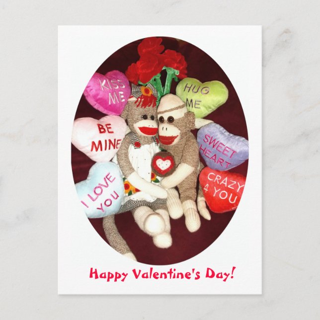 Ernie the Sock Monkey Valentine's Day Postcard (Front)