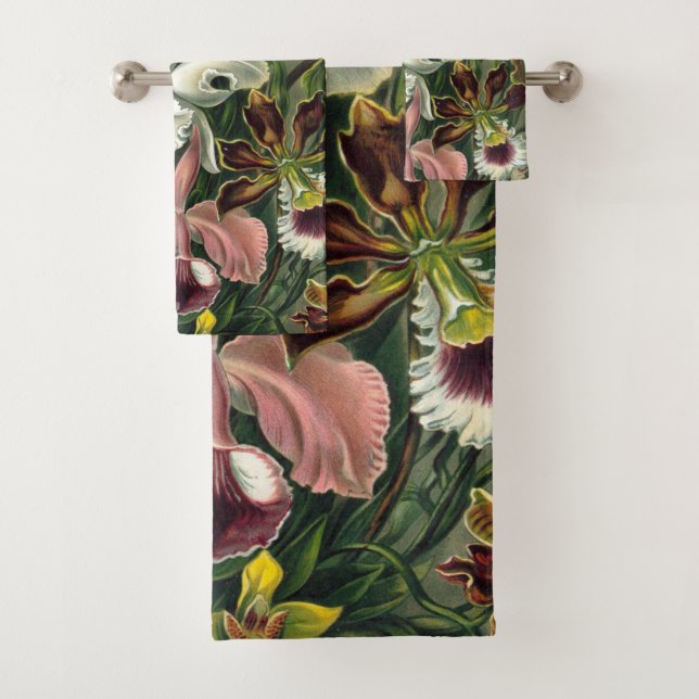 Ernst Haeckel Art Print:Orchidae Oncidiums, tulips Bath Towel Set (Insitu)